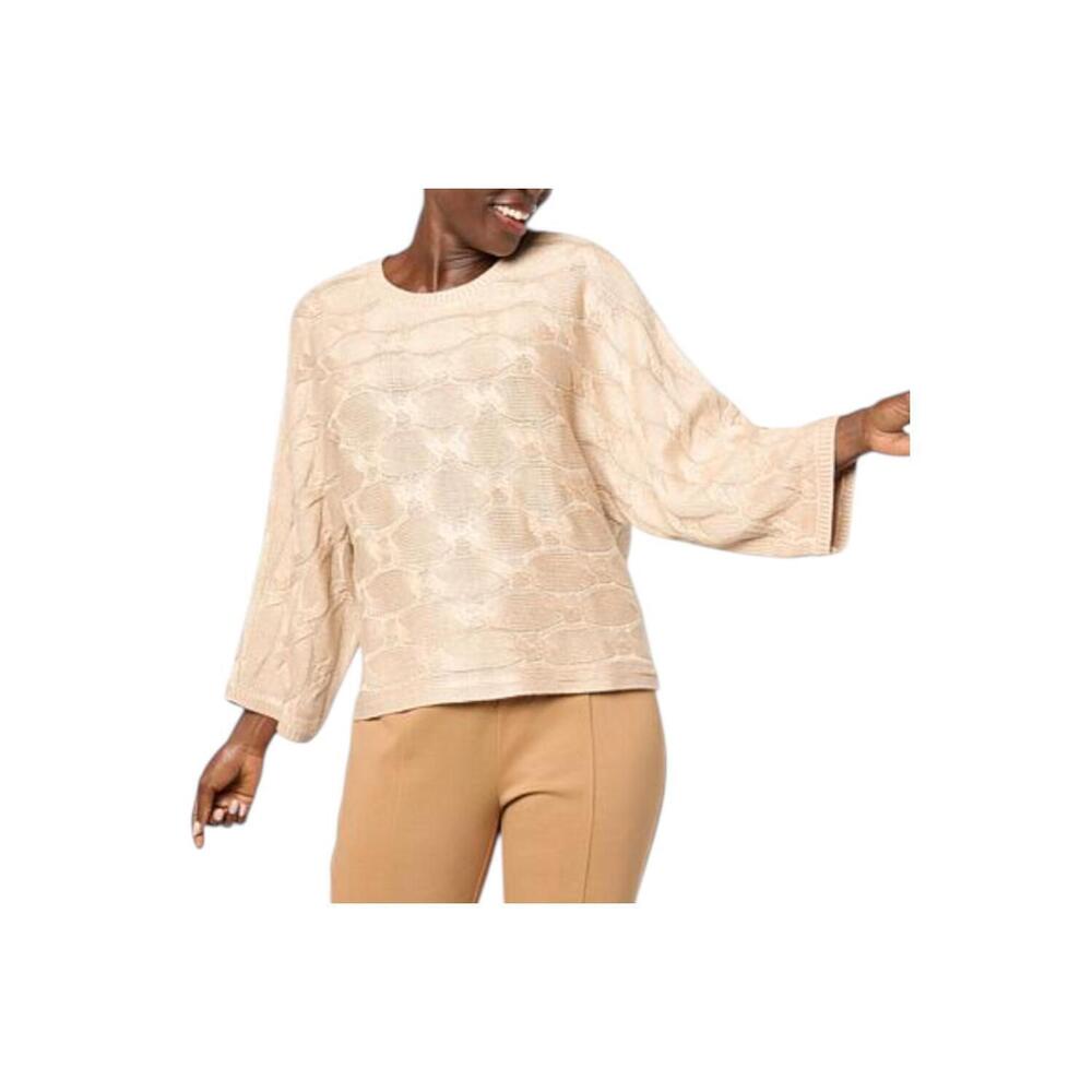 WynneLayers Women's Shimmery Cable Sweater Pale Brass - Regular